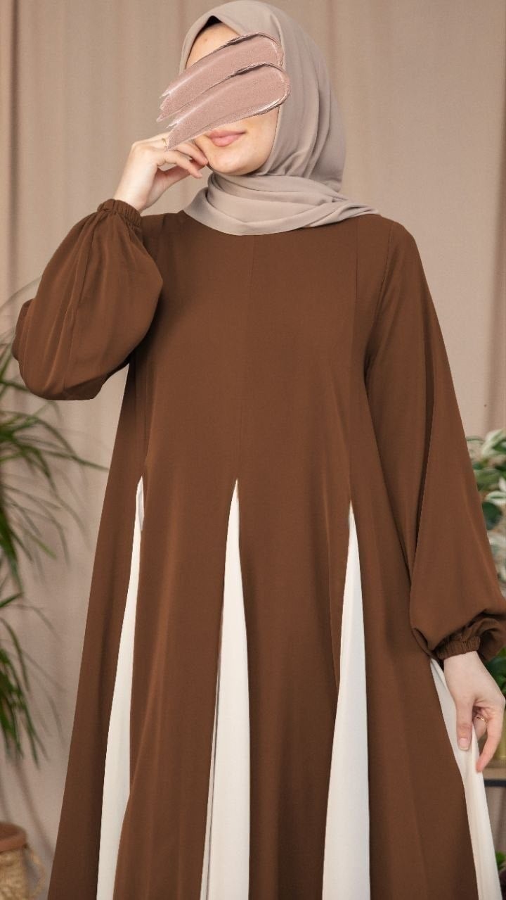 Üçgen Garnili Elbise 5080 - Kahverengi
