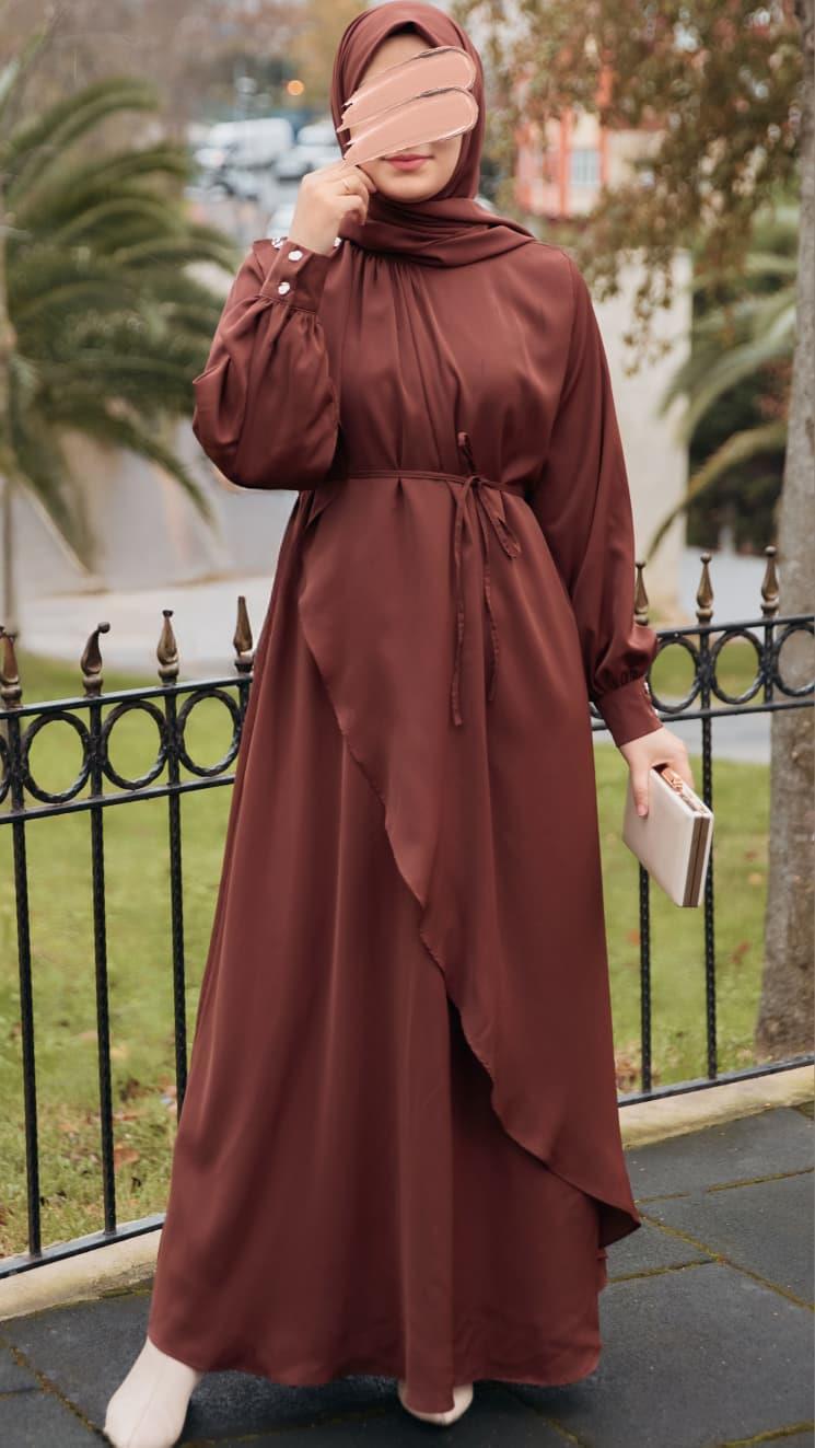 Volanlı Elbise 5116 - Kahverengi