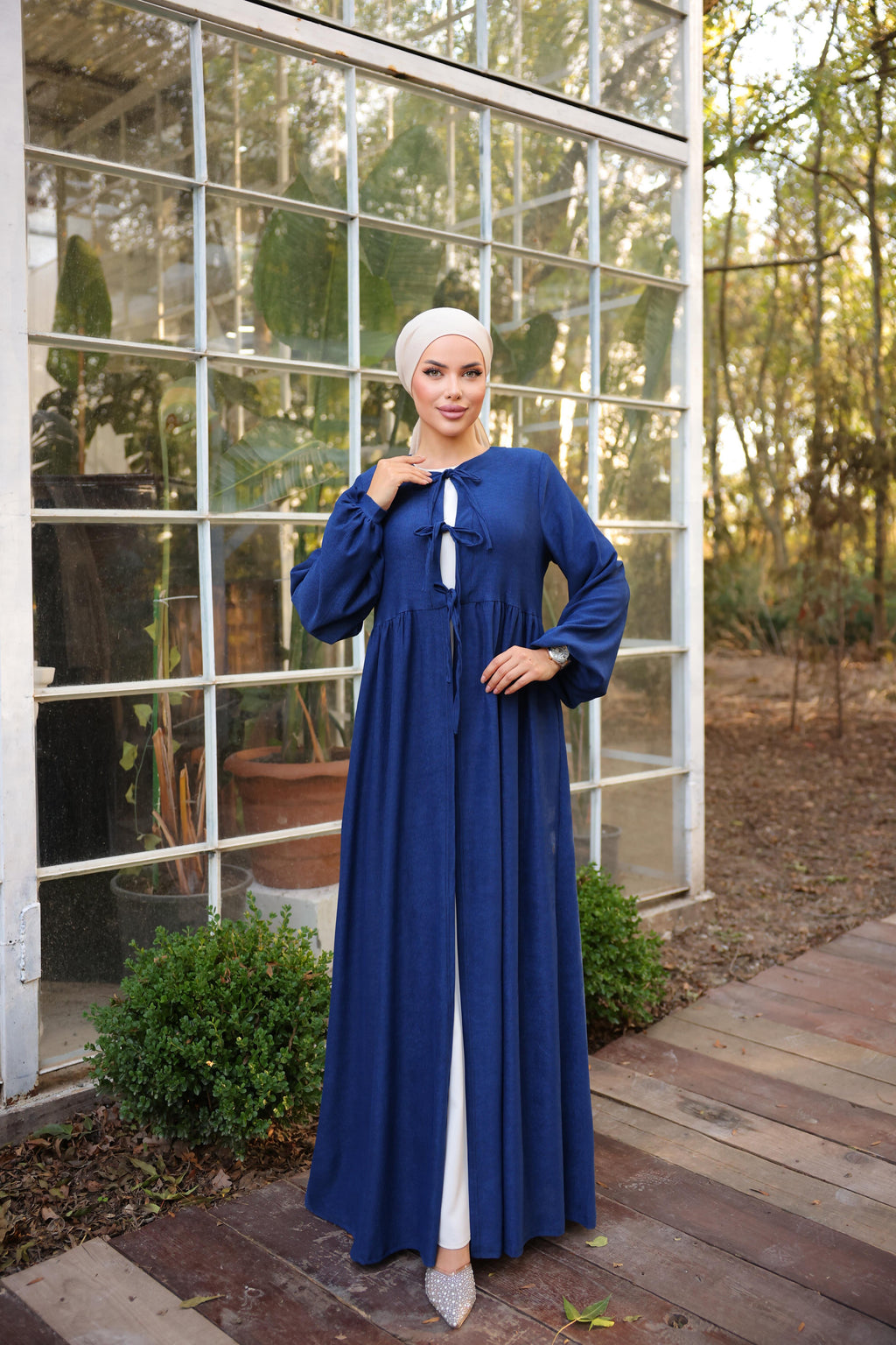 Bel Büzgülü 3 Biyeli Tesettür Kimono 8024 - Lacivert