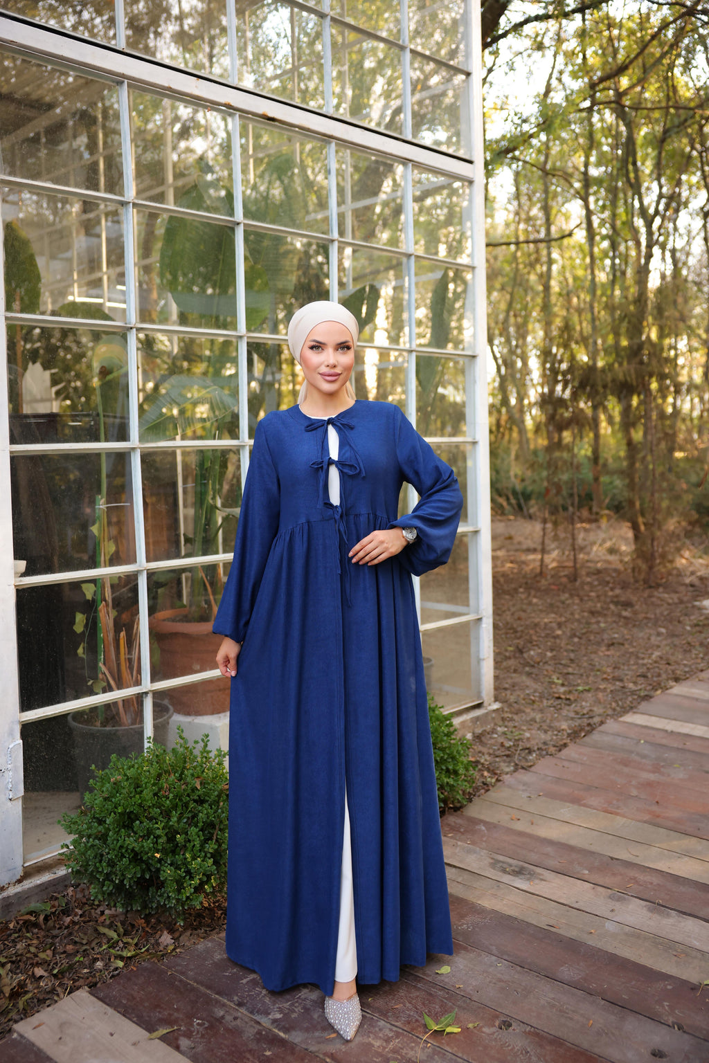 Bel Büzgülü 3 Biyeli Tesettür Kimono 8024 - Lacivert
