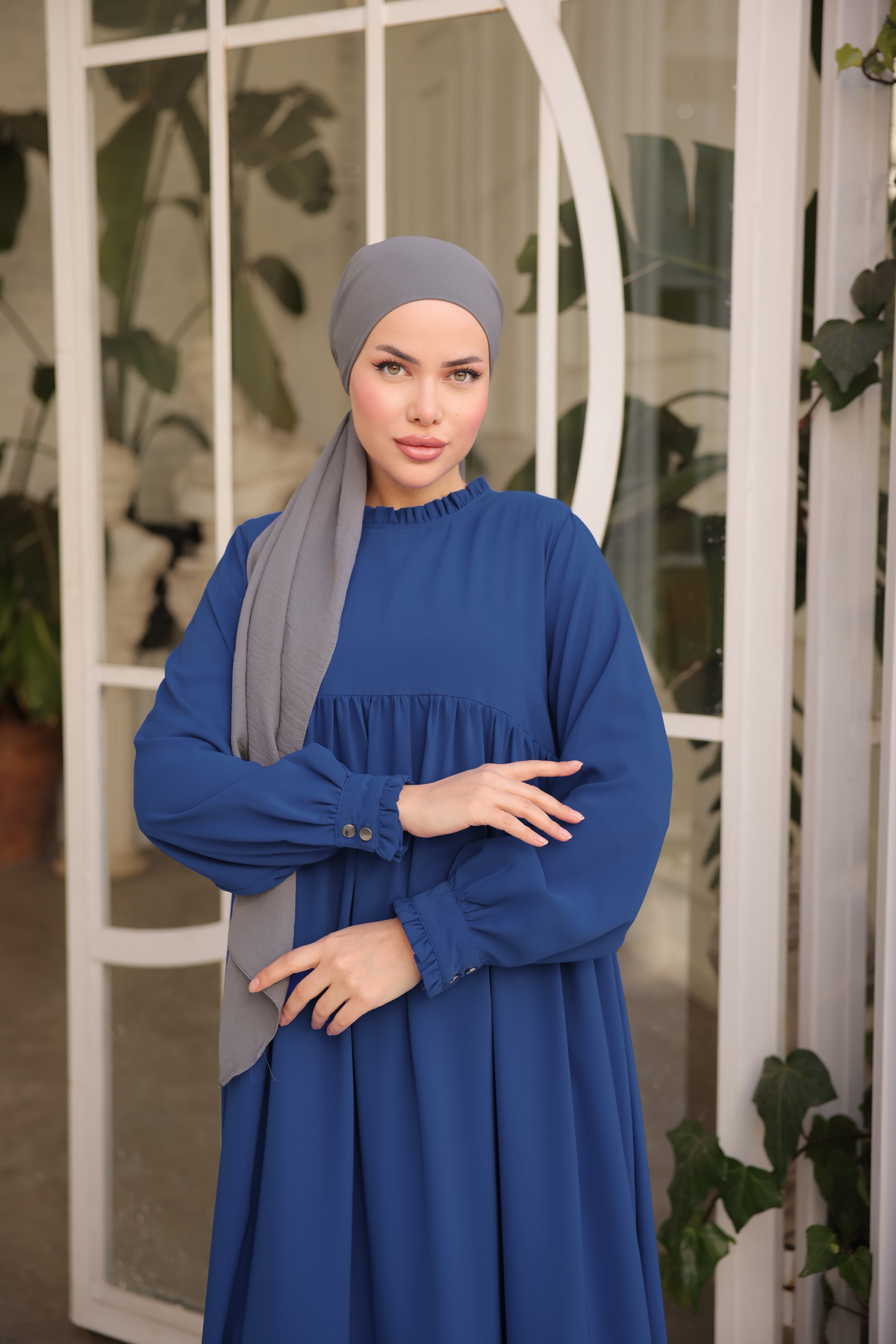 Fırfırlı Robalı Elbise 5062 - Lacivert