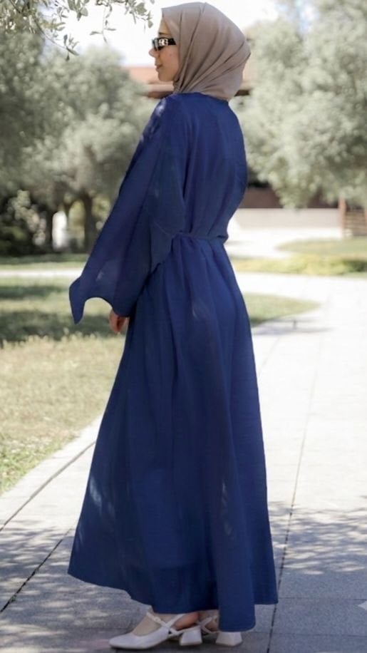 Önü Pelerinli Oversize Elbise 5156 - Lacivert