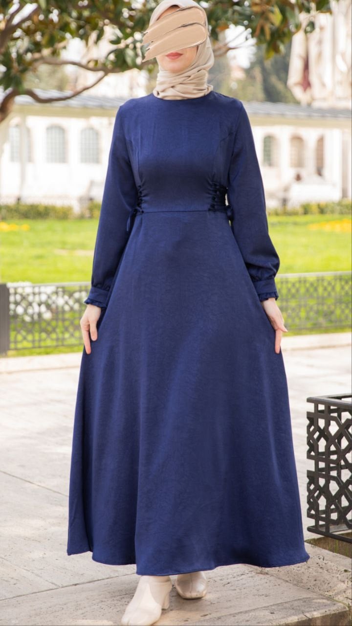 Oturan Britli Elbise 5143 - Lacivert