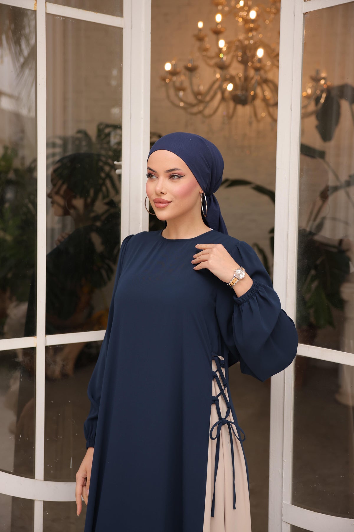 Yandan Garnili Elbise 5061 - Lacivert
