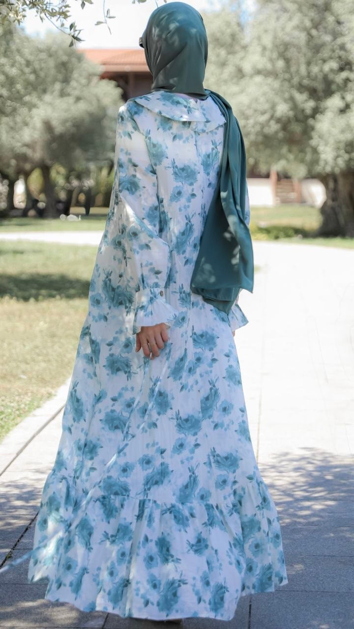 Çiçekli Müslin Elbise 5155 - Mint