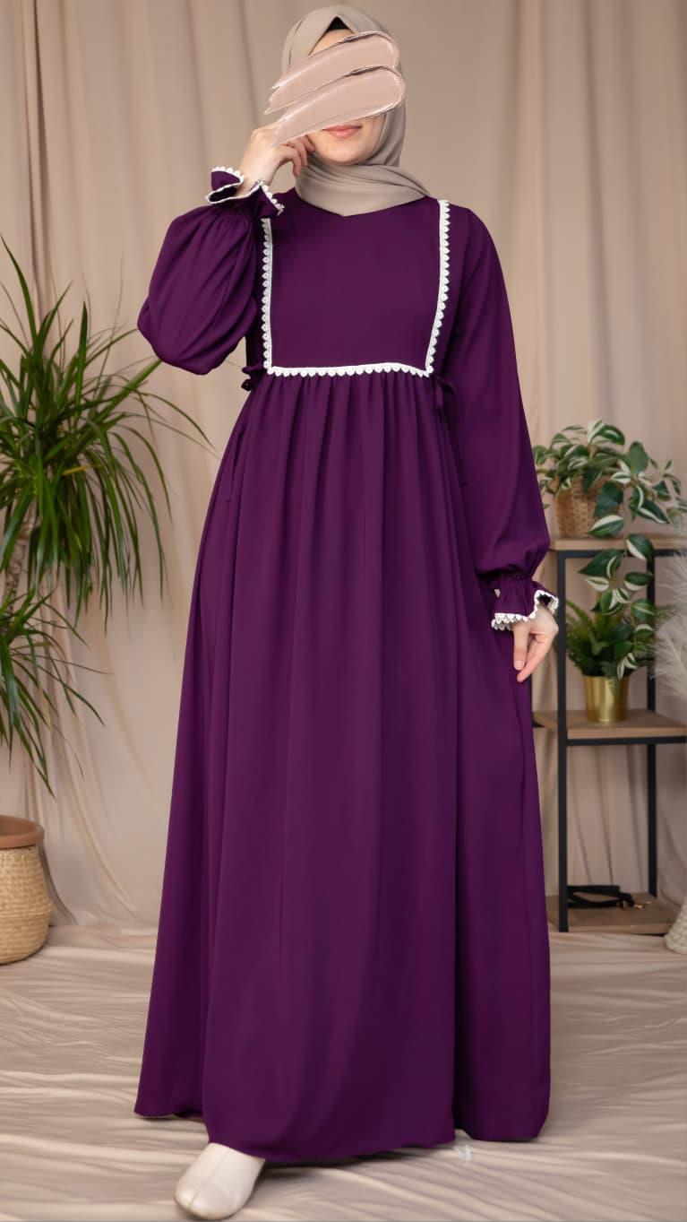 Dantel Detaylı Elbise 5126 - Mürdüm