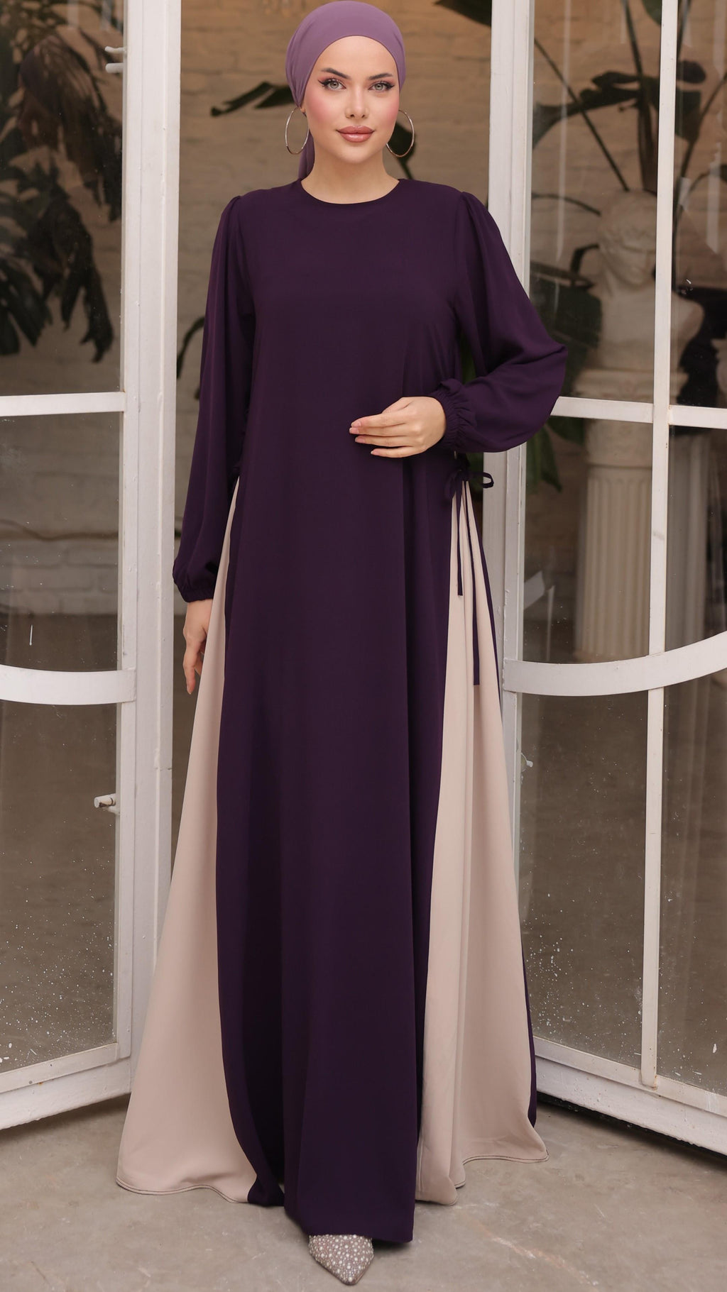 Yandan Garnili Elbise 5061 - Mürdüm