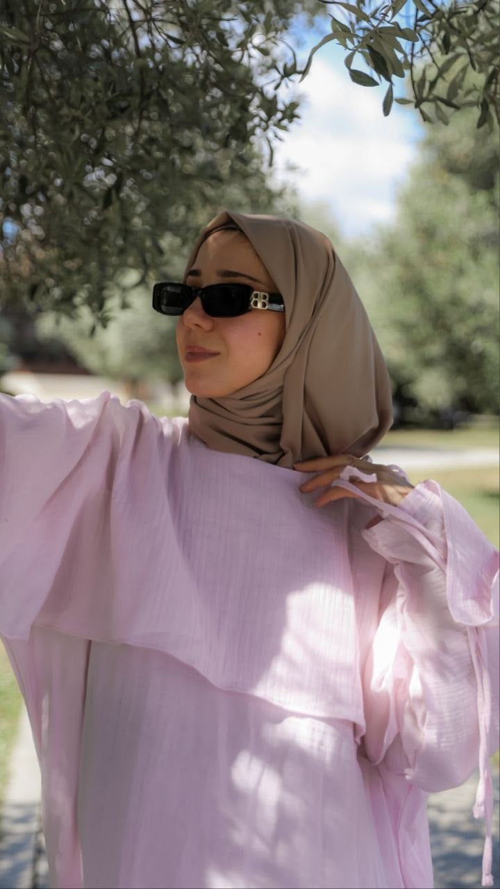 Önü Pelerinli Oversize Elbise 5156 - Pembe