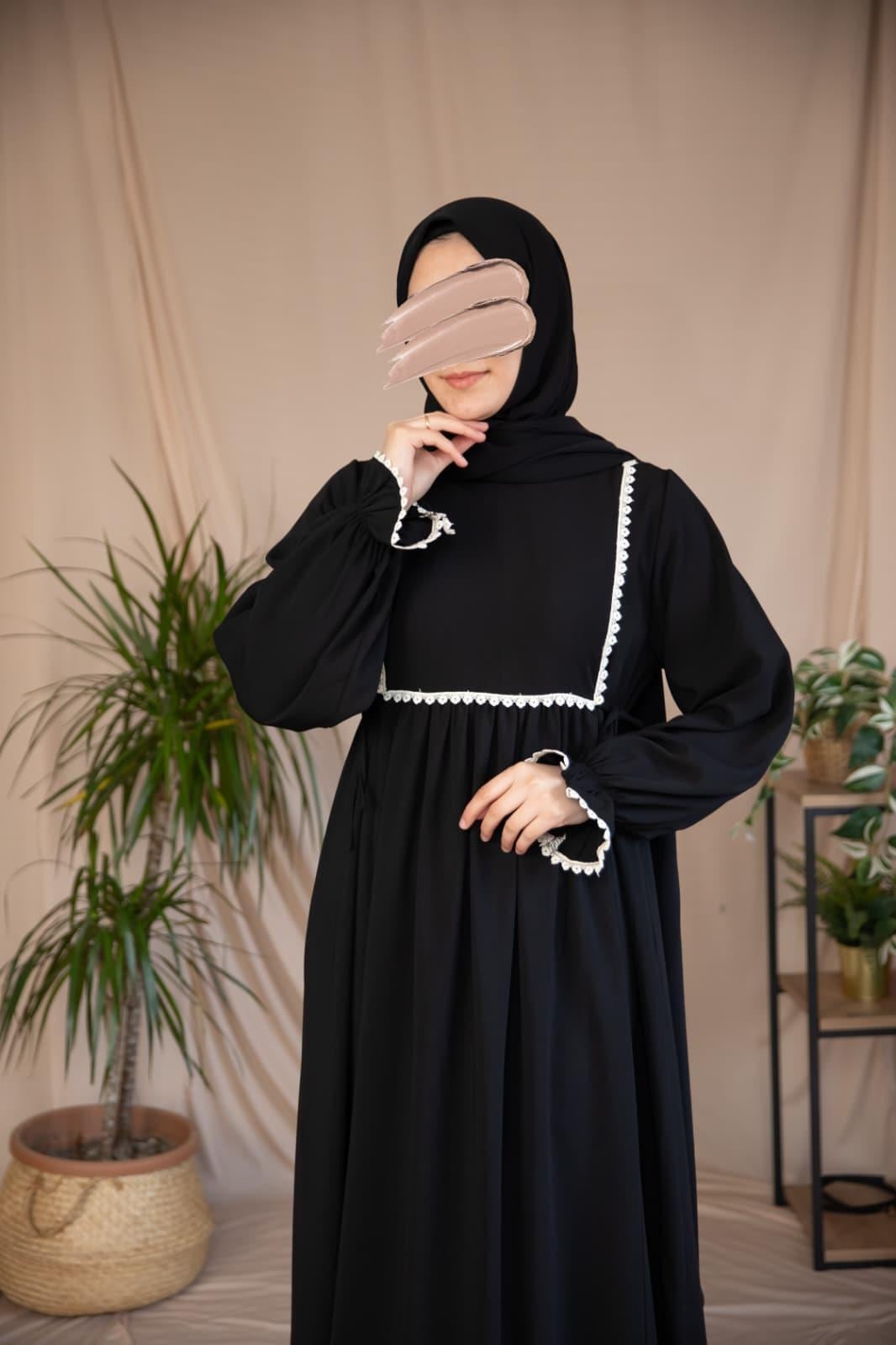 Dantel Detaylı Elbise 5126 - Siyah