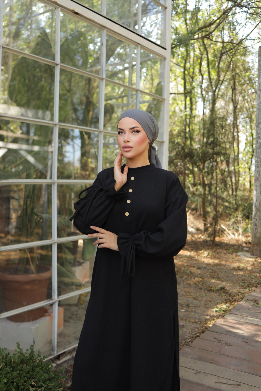 Düğme Detaylı Örme Pantolon Takım 6020 - Siyah