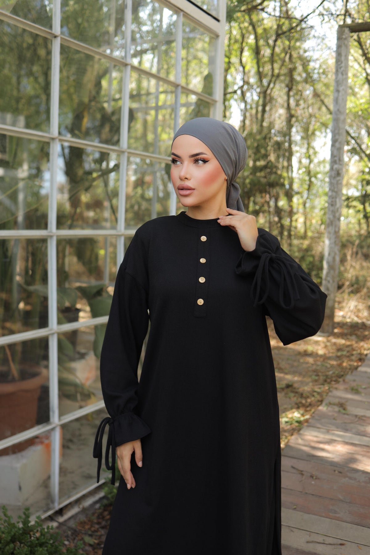 Düğme Detaylı Örme Pantolon Takım 6020 - Siyah