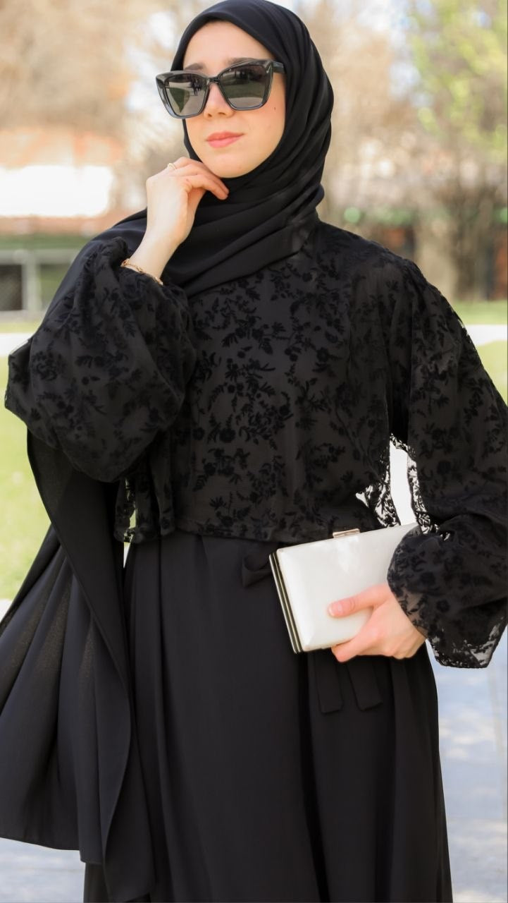Flok Garnili Medine Elbise 5149 - Siyah