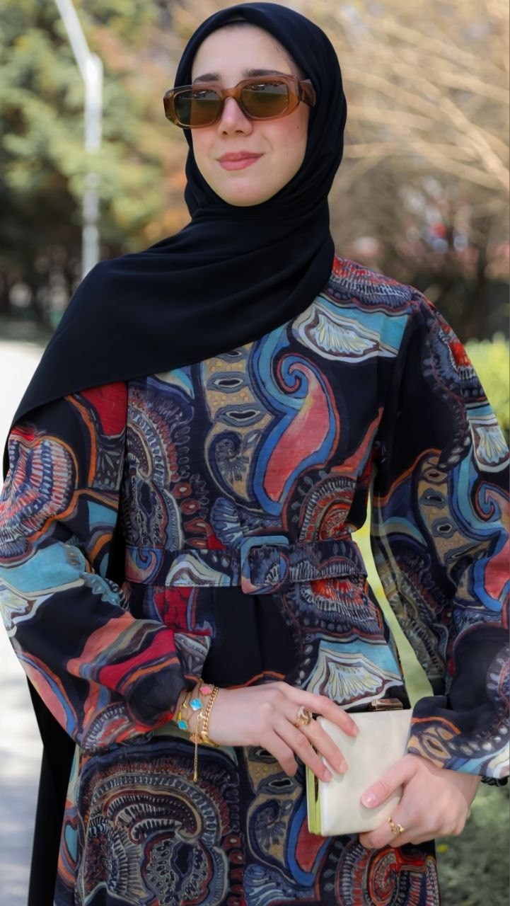 Kaplama Kemerli Şifon Elbise 5147 - Siyah