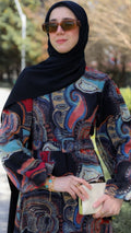 Kaplama Kemerli Şifon Elbise 5147 - Siyah