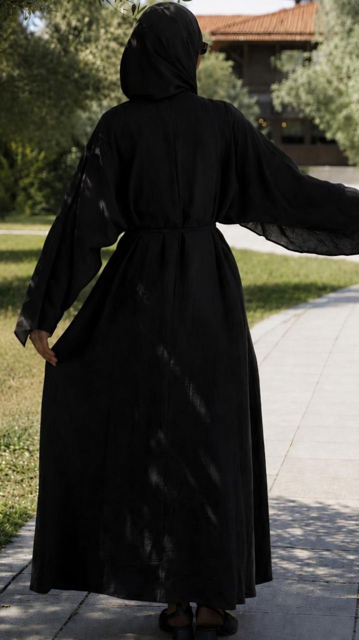 Önü Pelerinli Oversize Elbise 5156 - Siyah