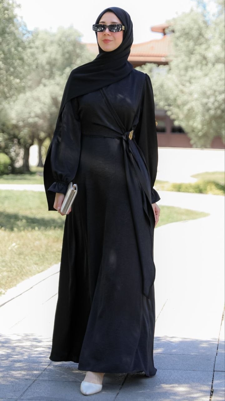 Tokalı Kloş Elbise 5154 - Siyah