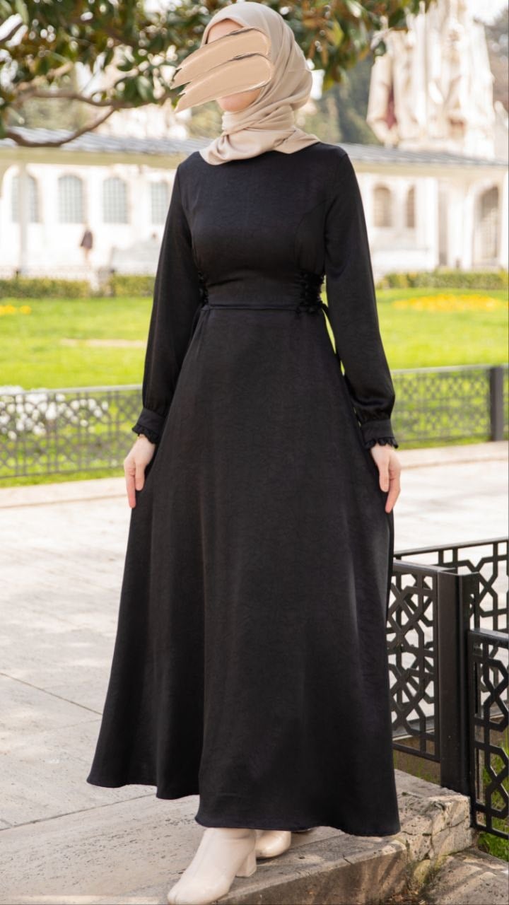 Oturan Britli Elbise 5143 - Siyah