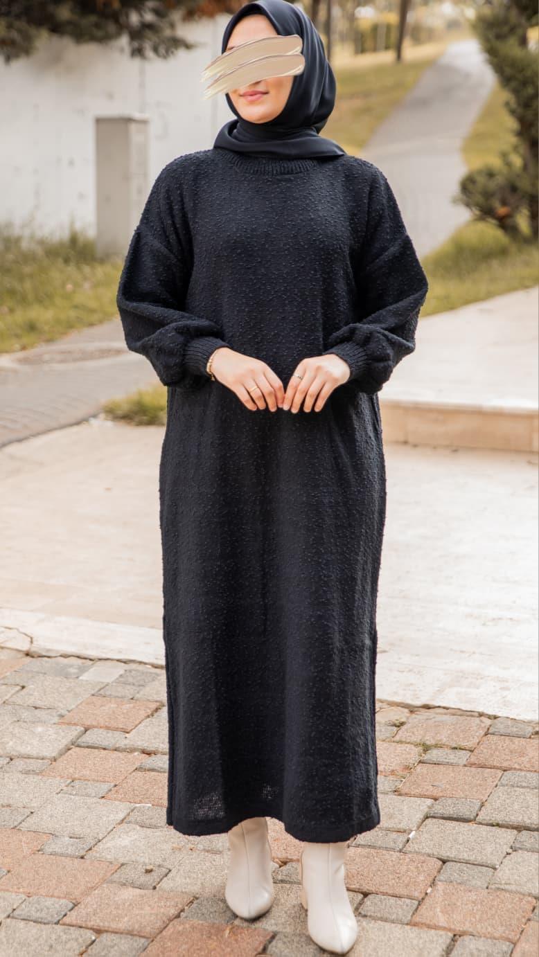 Oversize Tasarım Triko Elbise - Siyah