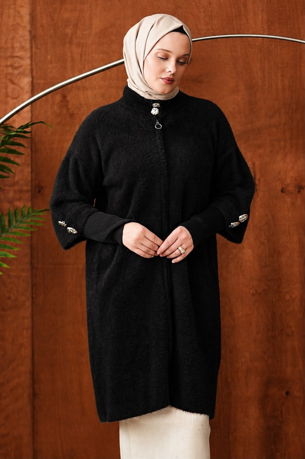 Peluş Fermuarlı Kap - Siyah