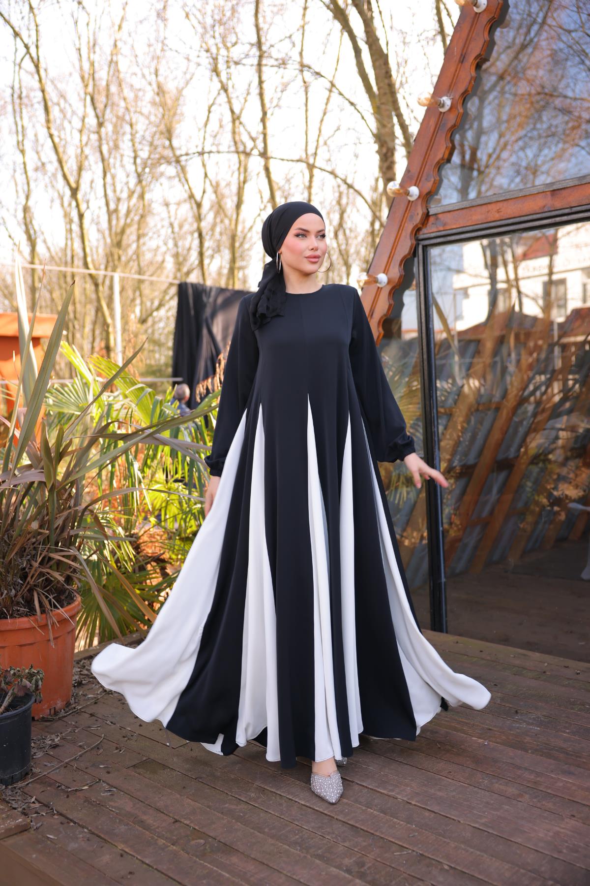 Üçgen Garnili Elbise 5080 - Siyah