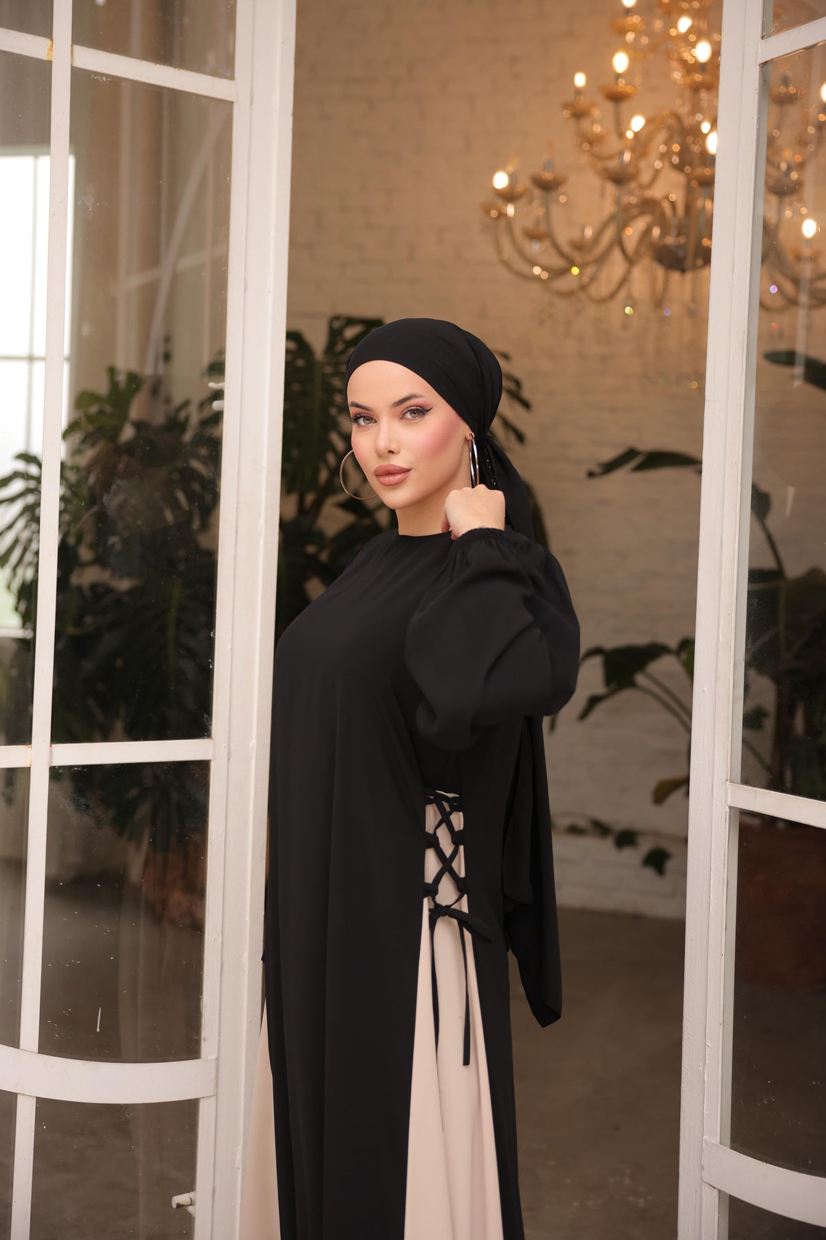 Yandan Garnili Elbise 5061 - Siyah