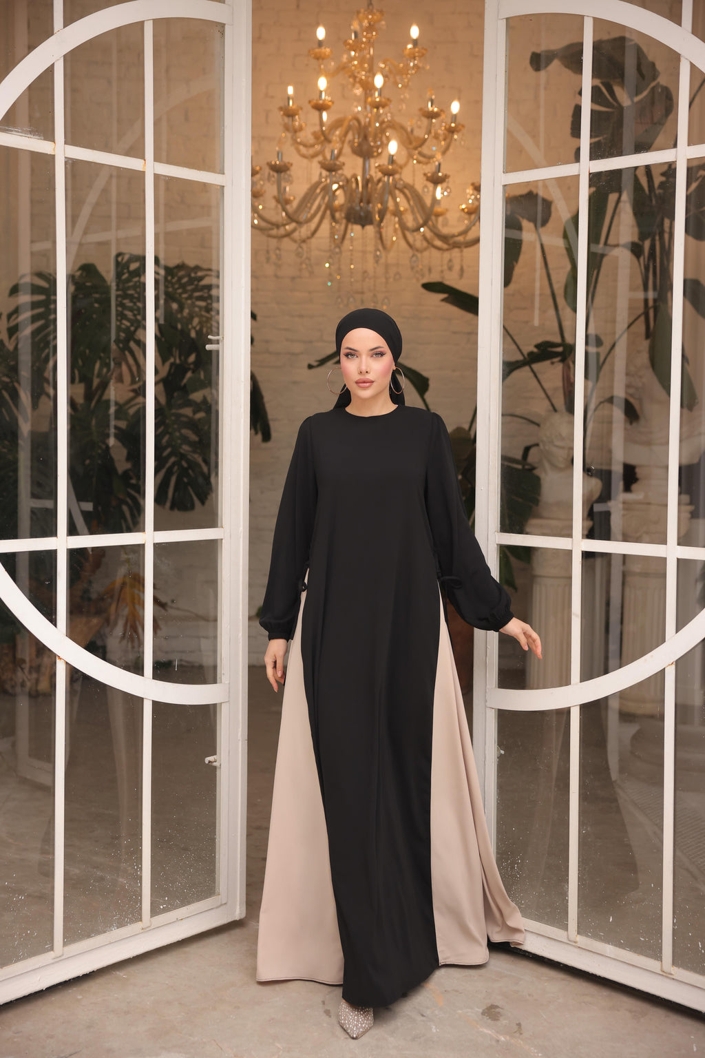 Yandan Garnili Elbise 5061 - Siyah