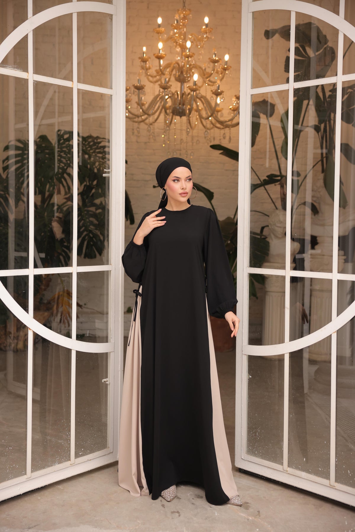 Yandan Garnili Elbise 5061 - Siyah