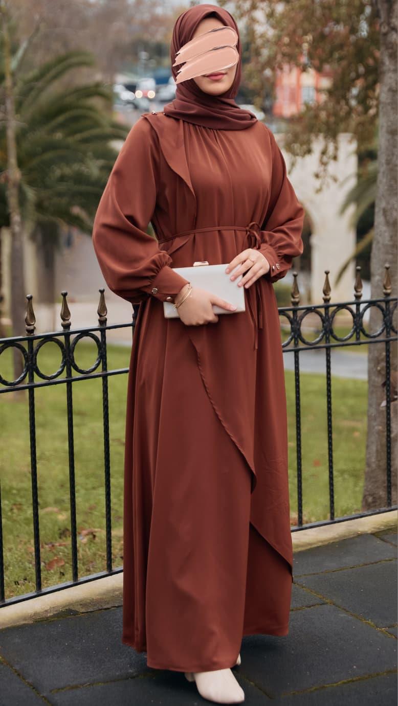 Volanlı Elbise 5116 - Taba