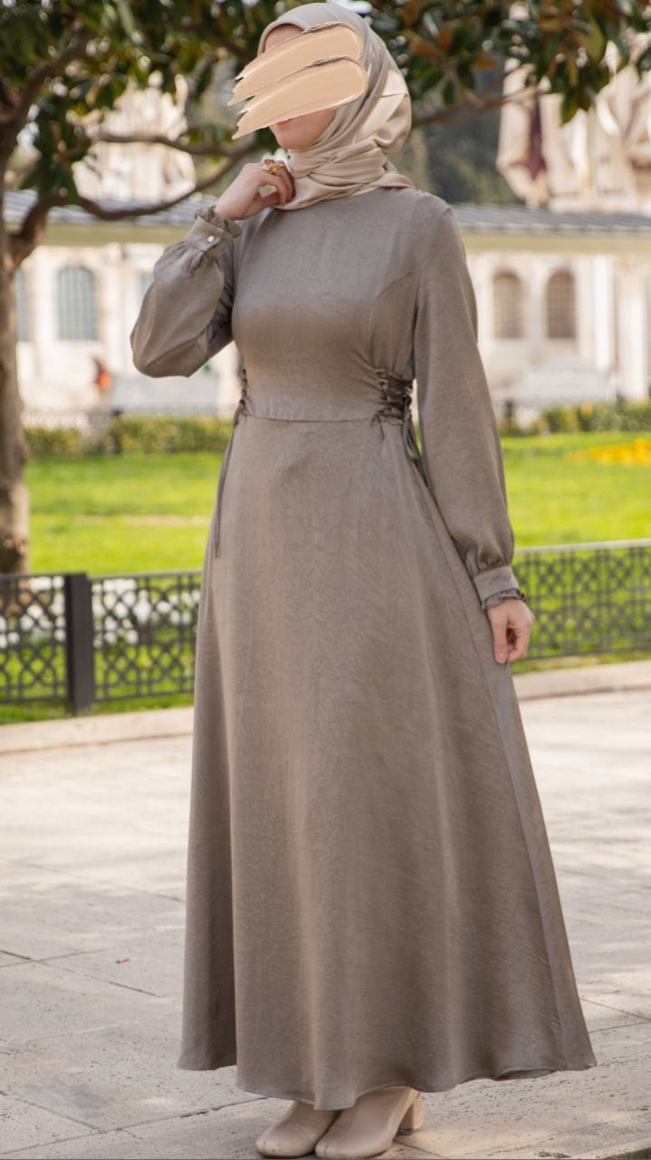 Oturan Britli Elbise 5143 - Vizon
