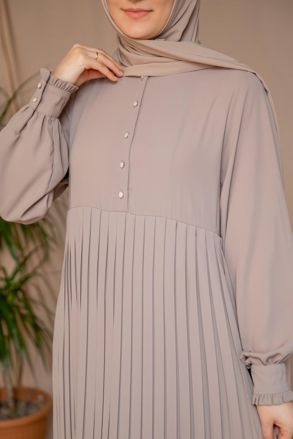 Boydan Pliseli Elbise 5129 - Vizon